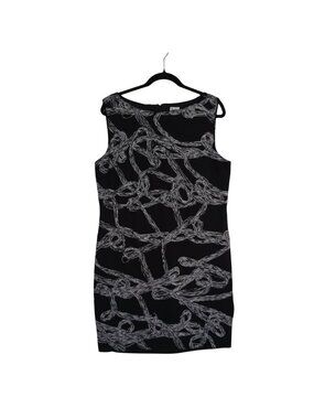 Cache Black & White Sleeveless Sheath Dress Midi With Rope Print Size 14 USA-Mad
